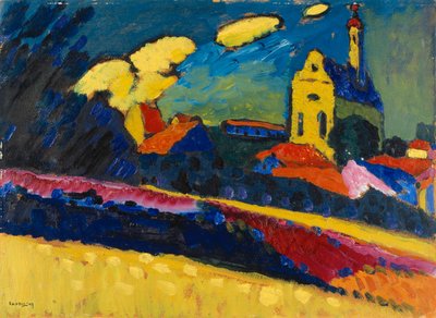 Studie voor Murnau, landschap met kerk, 1909 door Wassily Kandinsky